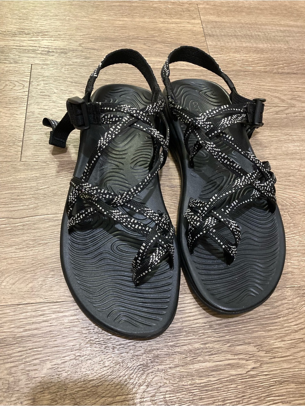 Chaco Women's Strappy Sandal in Black with White Pattern - Picture 2 of 7
